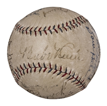 1929 New York Yankees, Philadelphia As & Chicago White Sox Multi-Signed OAL Baseball With 18 Signatures Including Ruth, Gehrig and Foxx (JSA)
